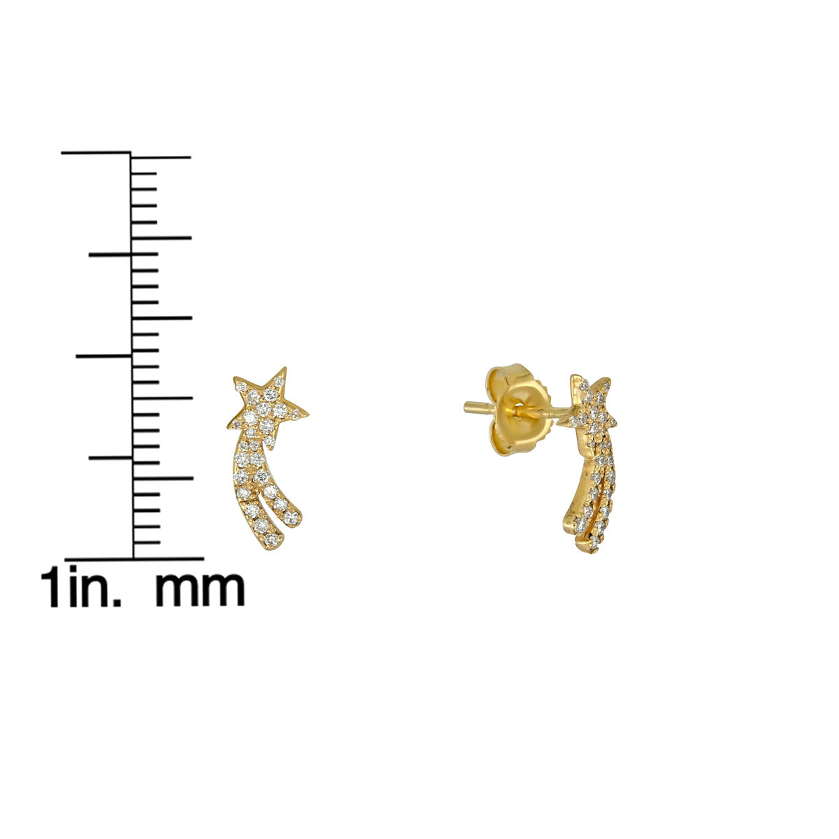 14k gold diamond star trail earrings by Phoenix Roze, delicate celestial drop earrings with sparkling diamonds