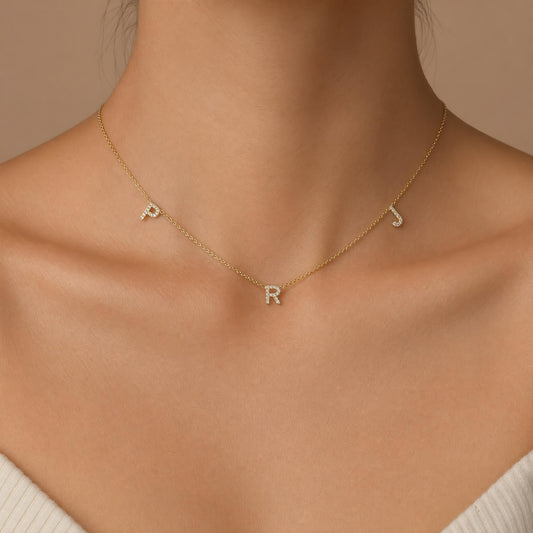 3 Letter Gold and Diamond Initial Necklace