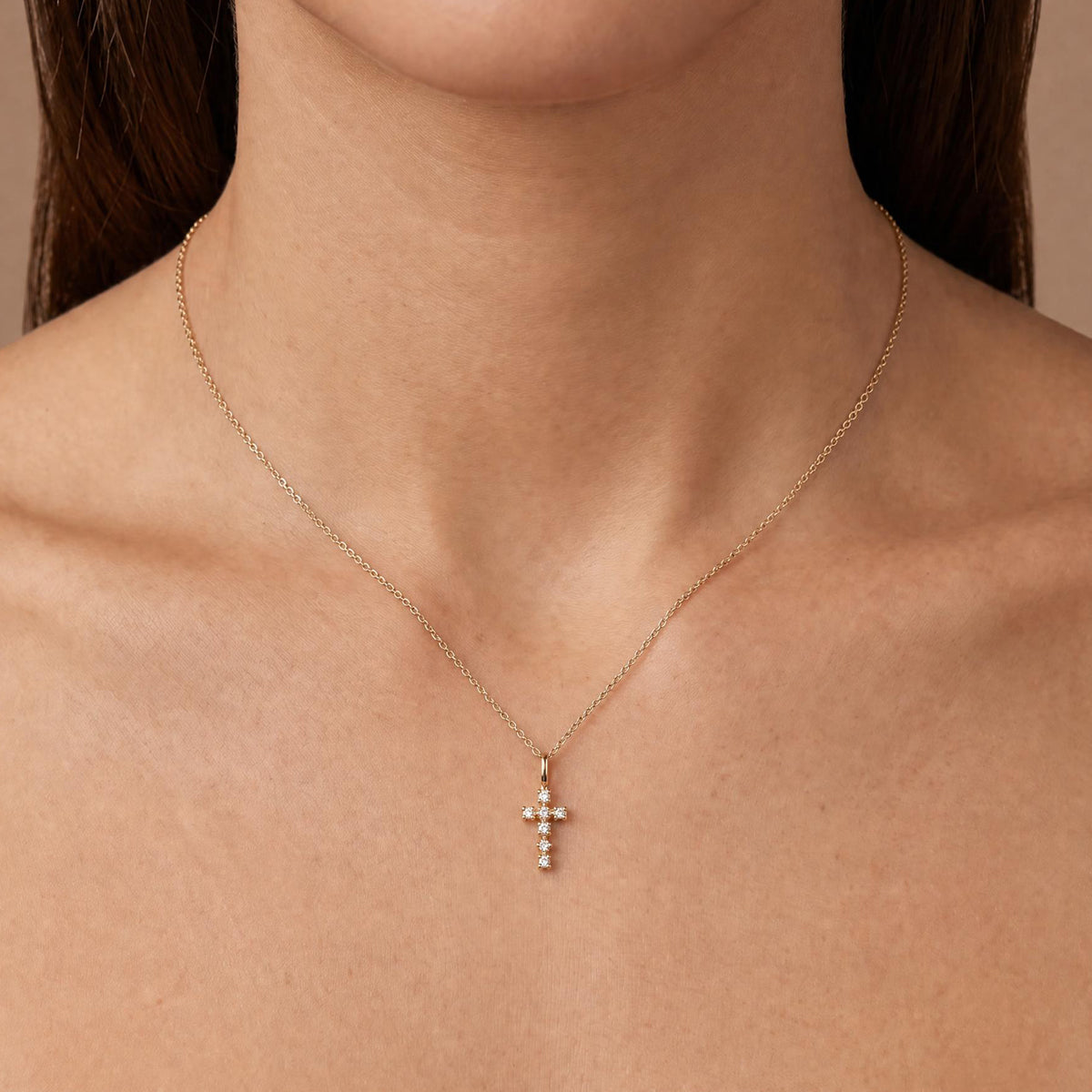 Blossom Cross Necklace with White Diamonds