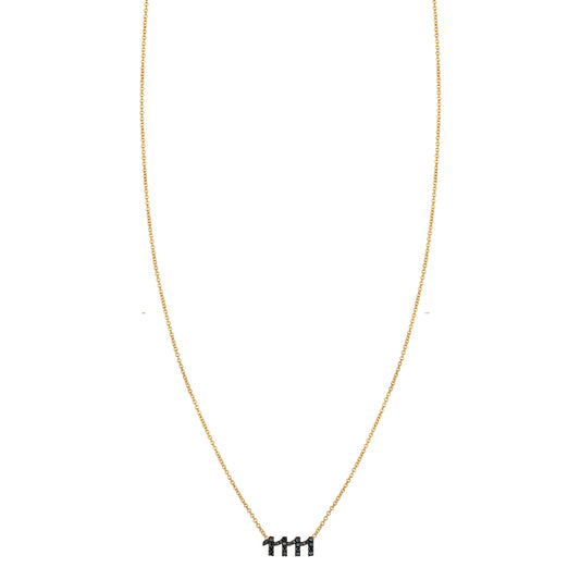 Black Diamond 1111 necklace in 14k yellow, white, or rose gold—sleek talisman for new beginnings, handcrafted in NYC
