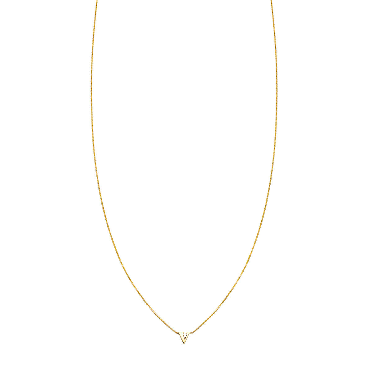 Designer gold initial necklace with the letter 'V', bespoke jewelry