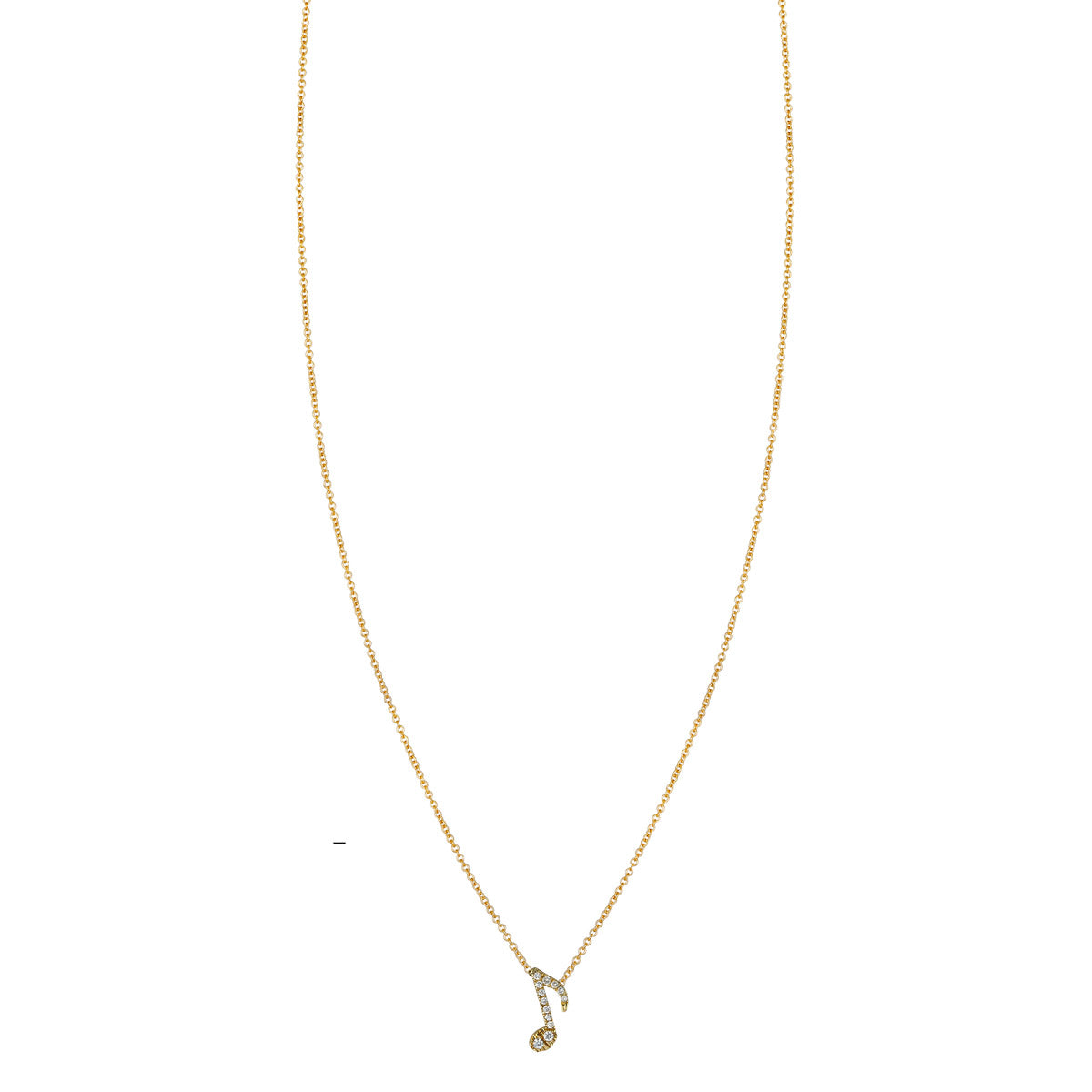 Diamond eighth note necklace in solid 14K gold with pavé white diamonds, 10mm pendant, handmade in NYC.