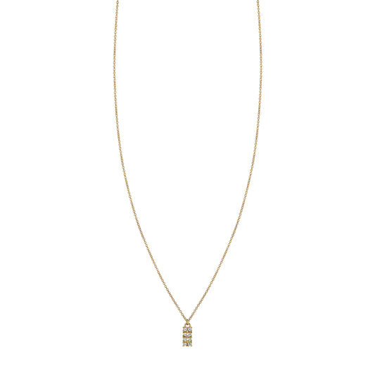 Diamond & Gold Tag Necklace, 14k yellow/white/rose gold tag with 0.08 ct prong-set diamonds, modern rectangular pendant