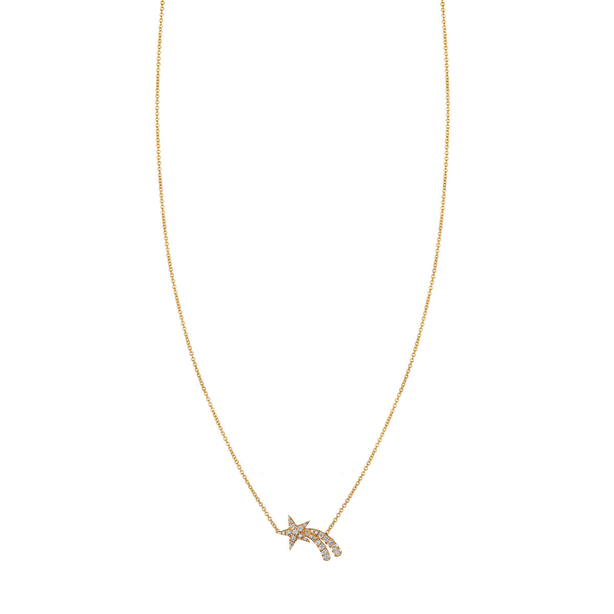 Solid 14k gold diamond shooting star necklace with two trails in pavé white diamonds – Phoenix Roze