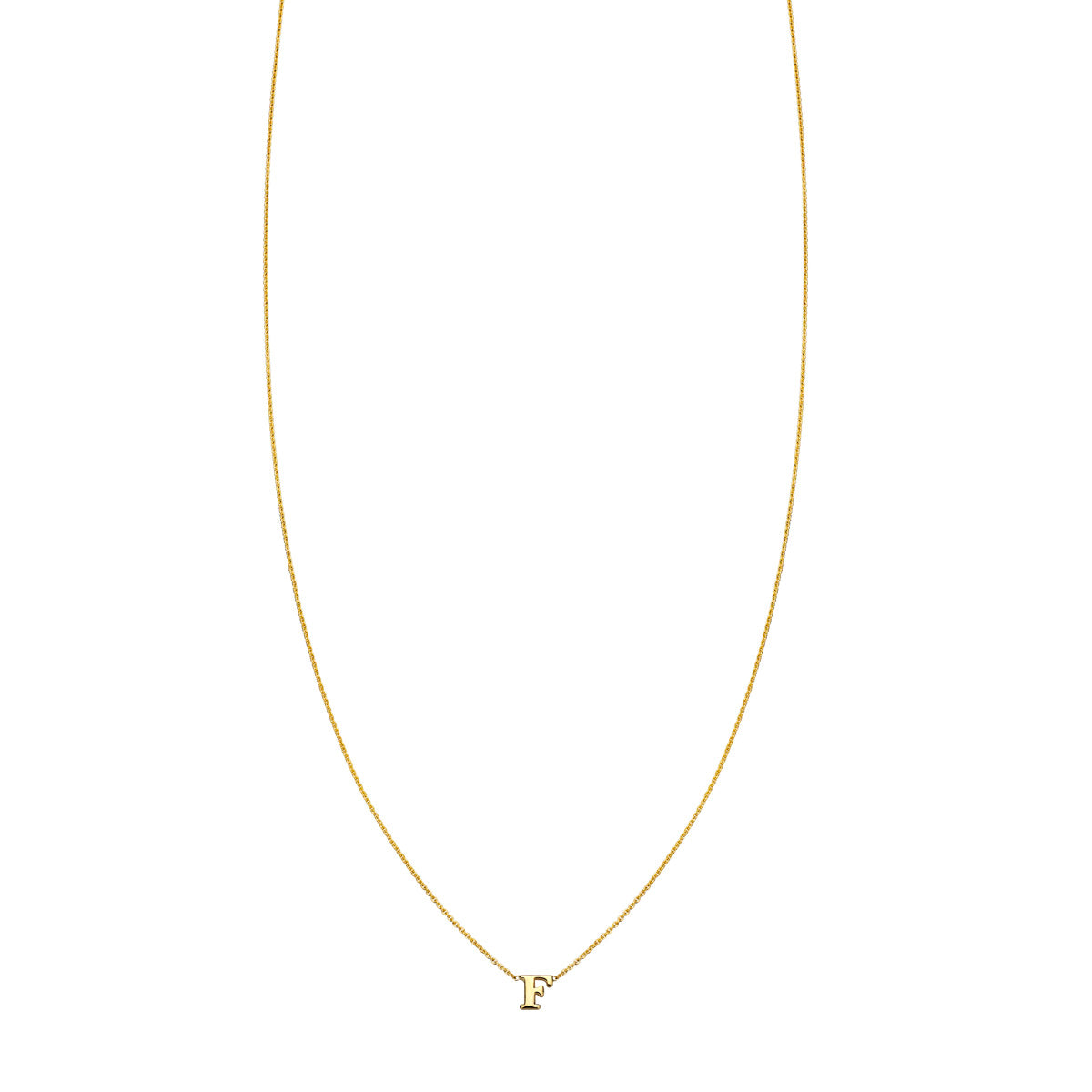 14k gold Letter F initial necklace, adjustable 18–24" chain, handcrafted in NYC, yellow, white or rose gold