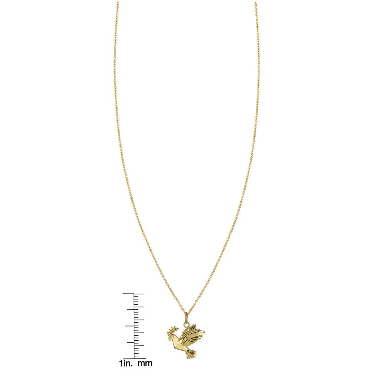 Gold peace dove pendant necklace on delicate chain by Phoenix Roze, symbol of love and harmony