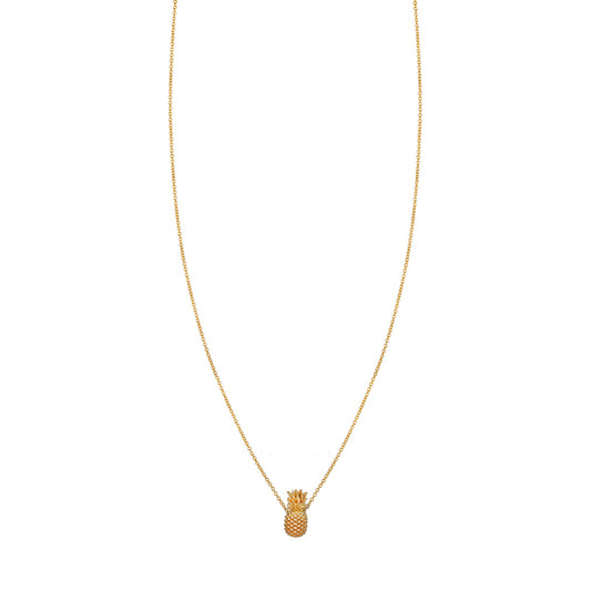 14k gold pineapple charm necklace by Phoenix Roze - tropical, realistic pendant, customizable chain, symbol of warm welcome.