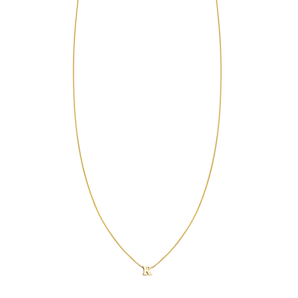 14K solid gold handmade K initial pendant necklace on delicate chain—sleek, everyday elegance, gift-ready shine.