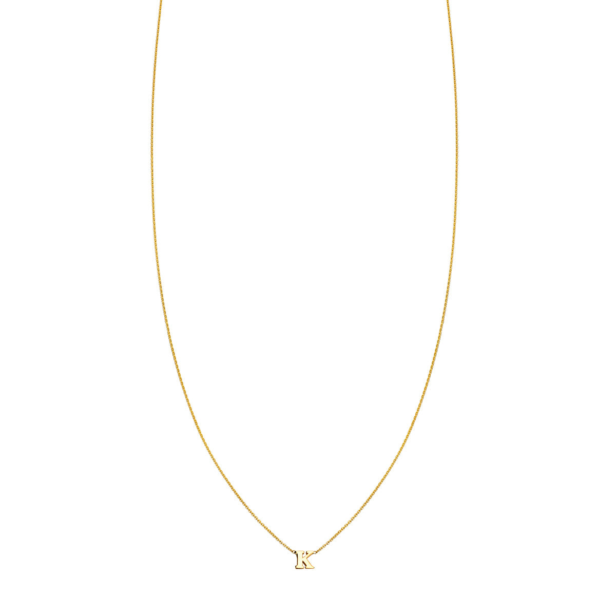 14K solid gold handmade K initial pendant necklace on delicate chain—sleek, everyday elegance, gift-ready shine.