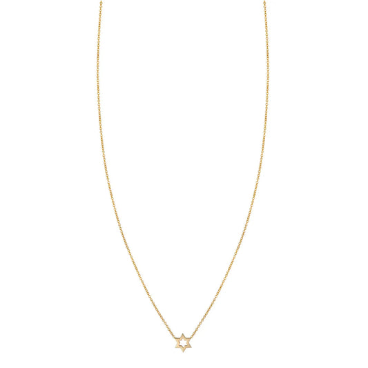 Handmade 14K gold Jewish Star of David outline necklace, minimalist 7mm pendant for elegant everyday wear