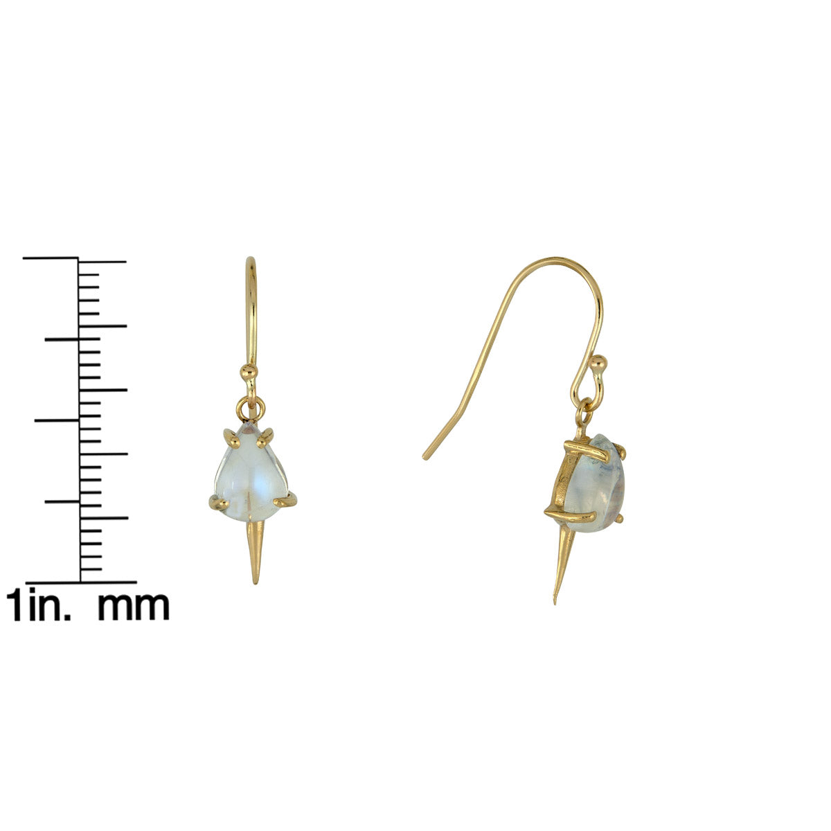14k gold moonstone spike dangle earrings—glowing gemstones with modern edge by Phoenix Roze