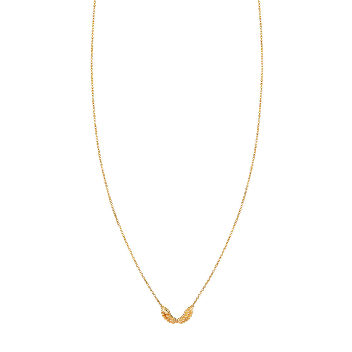 14k gold small angel wings necklace with detailed feathers, delicate and celestial, available in yellow, rose, or white gold