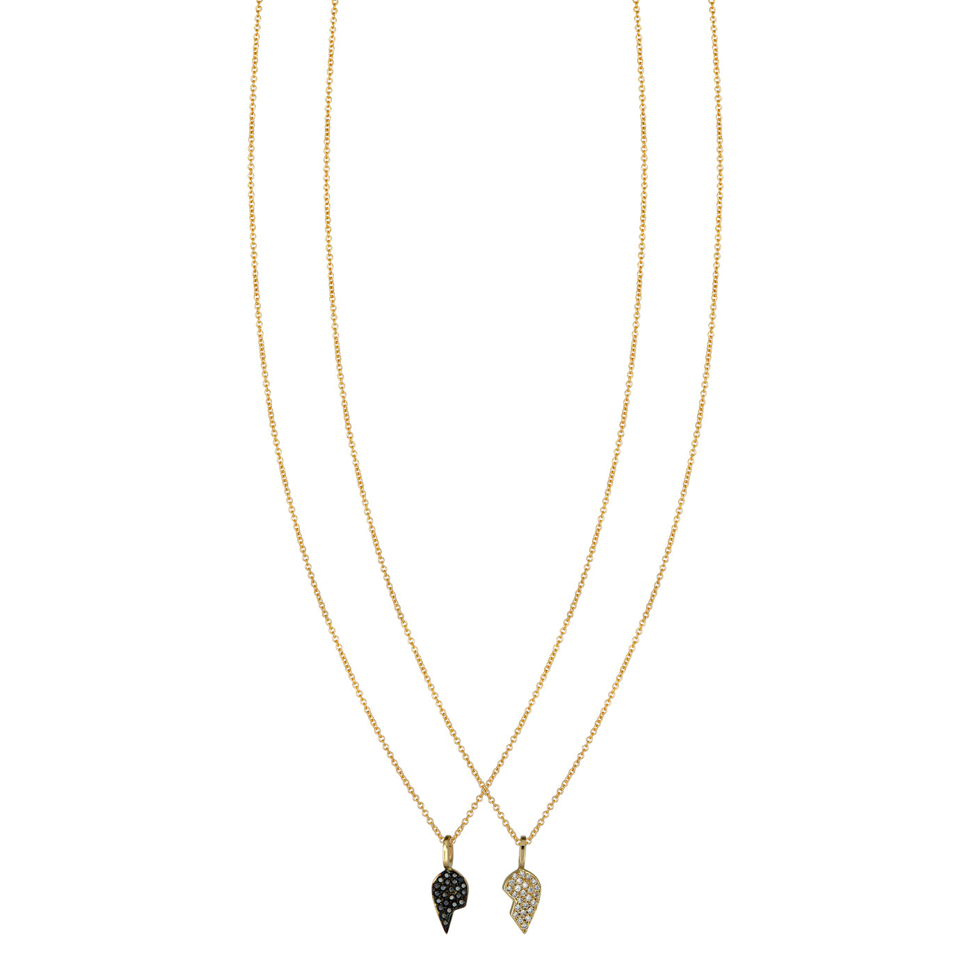 Split Heart Best Friend Necklace Set Black White Diamonds