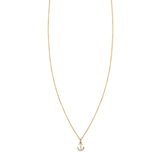 14k gold tiny anchor charm necklace on a delicate chain, nautical minimalist jewelry in yellow, rose, or white gold
