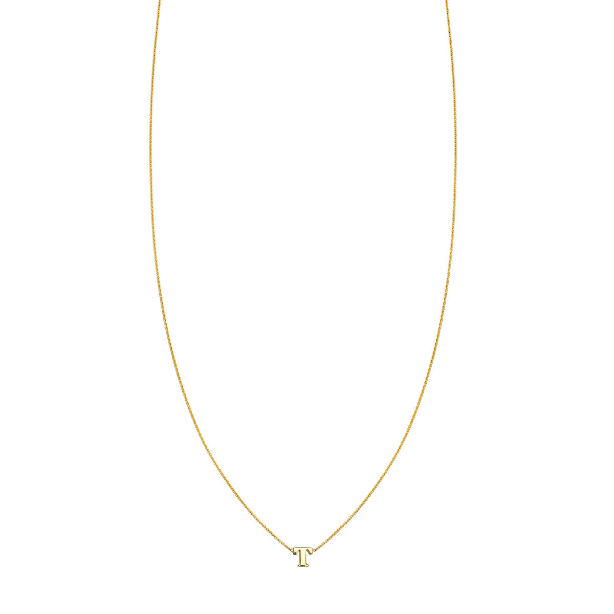 Trendy 14k gold Letter T initial necklace in yellow, white, or rose gold, handcrafted in NYC, delicate pendant on fine chain