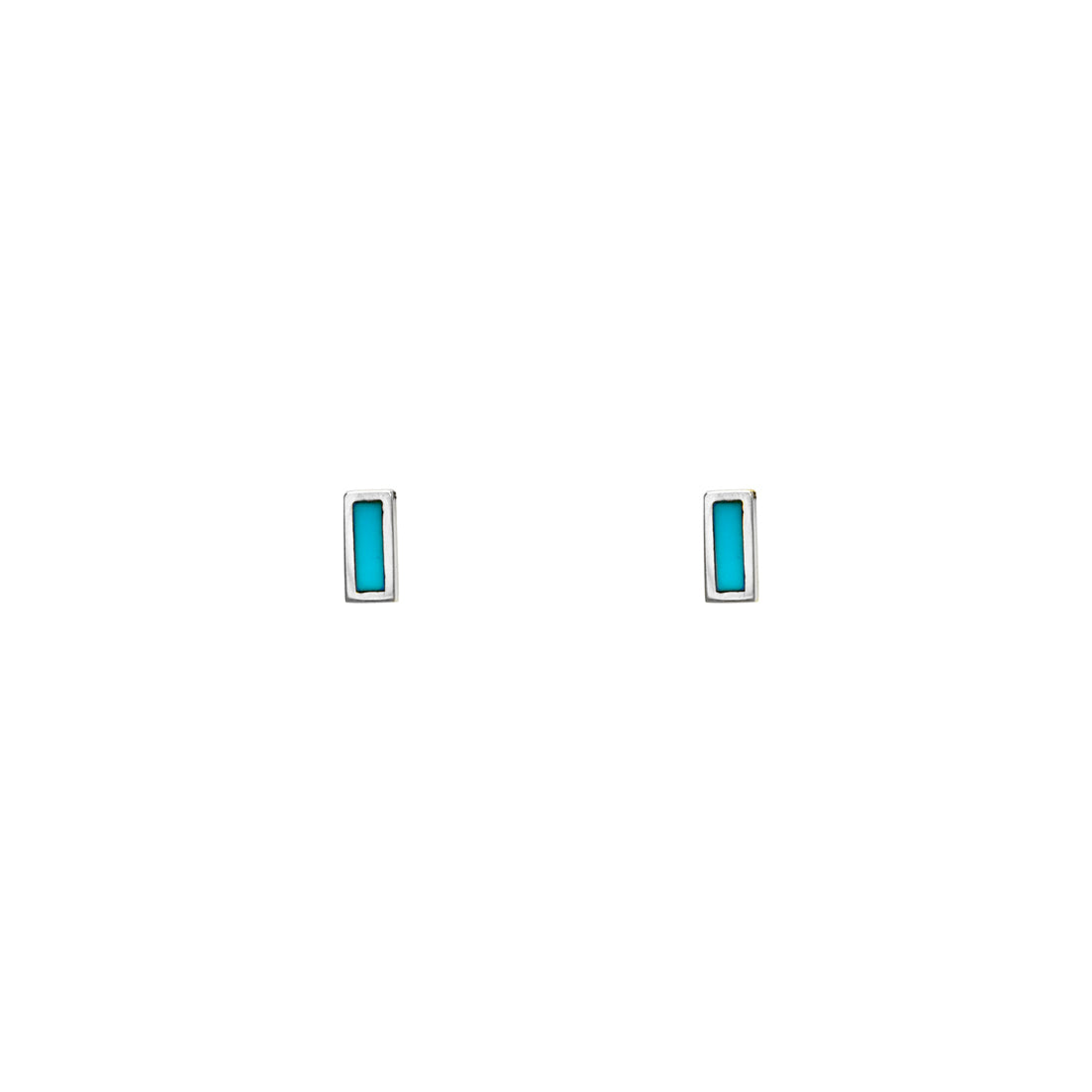Sterling Silver Tiny Inlay Rectangle Turquoise Bar Earrings