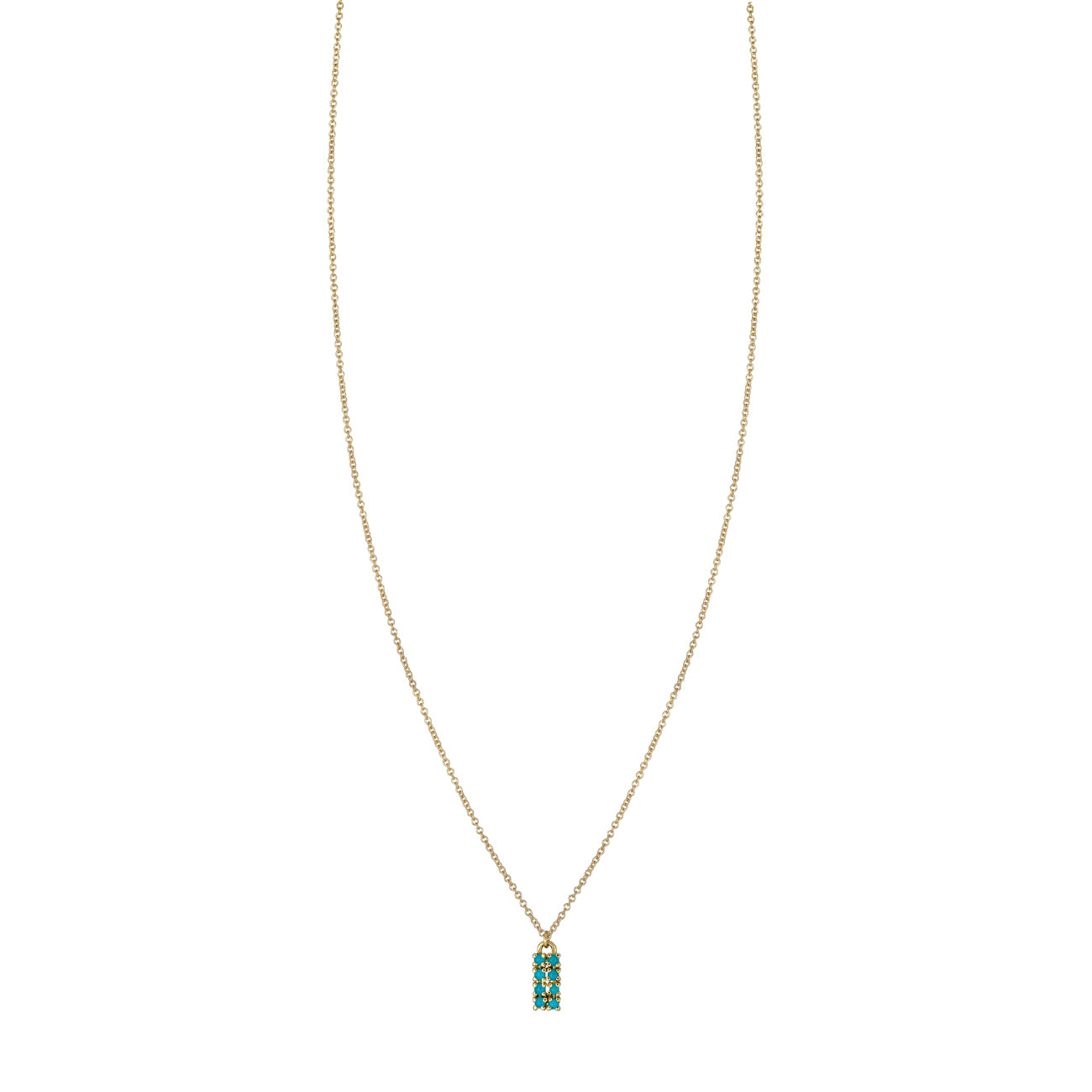 Turquoise & Gold Tag Necklace in 14k gold with 0.08ct prong-set turquoise, handcrafted and perfect for layering.