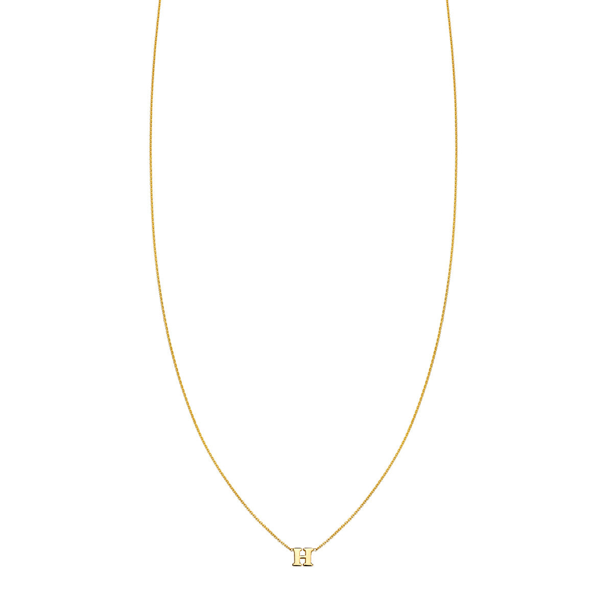 Letter H 14k gold initial necklace in yellow, white, or rose gold, handcrafted in New York City. Delicate 3/16 inch pendant.