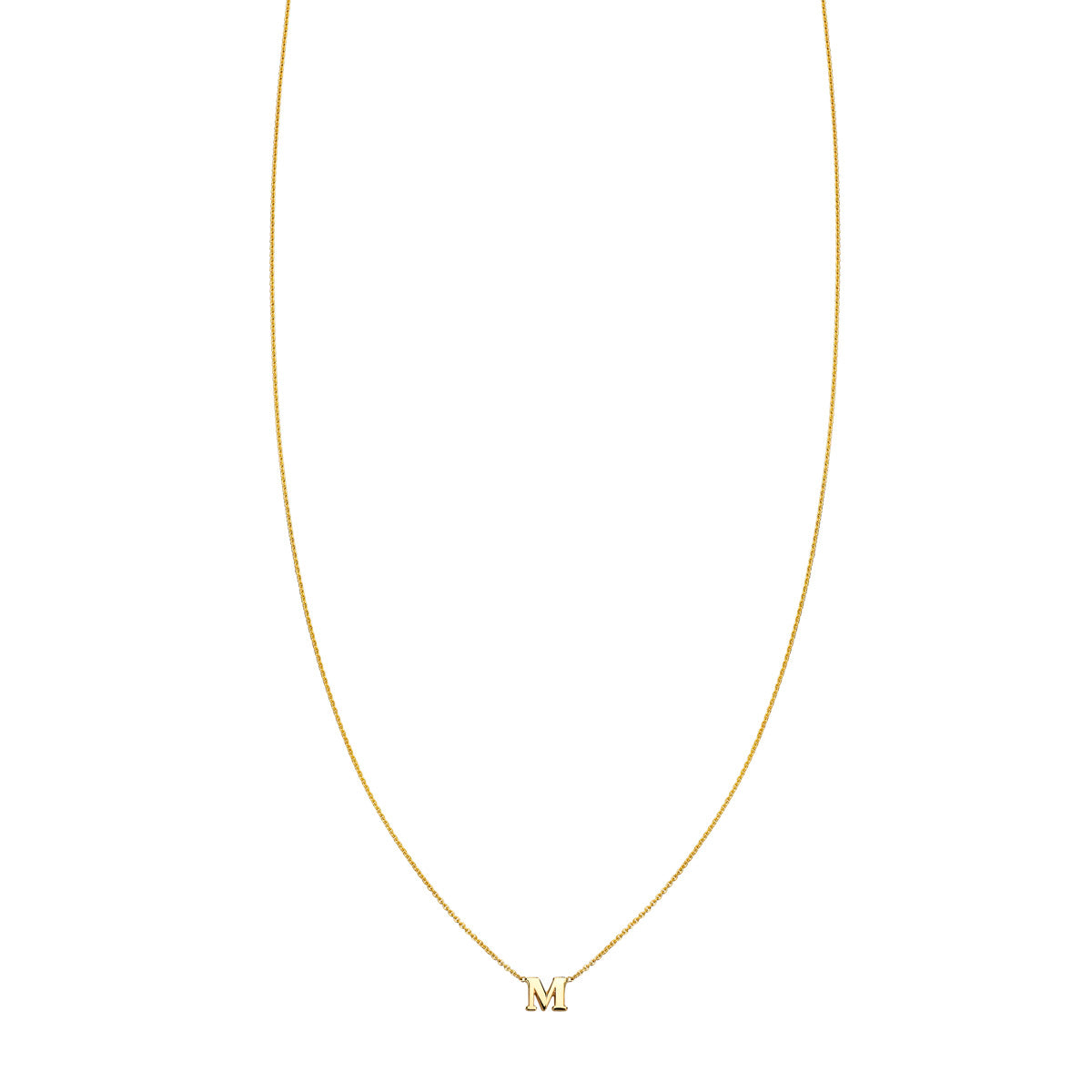 Letter M 14k gold initial necklace, minimalist 3/16 pendant, yellow/white/rose gold options, handcrafted in NYC
