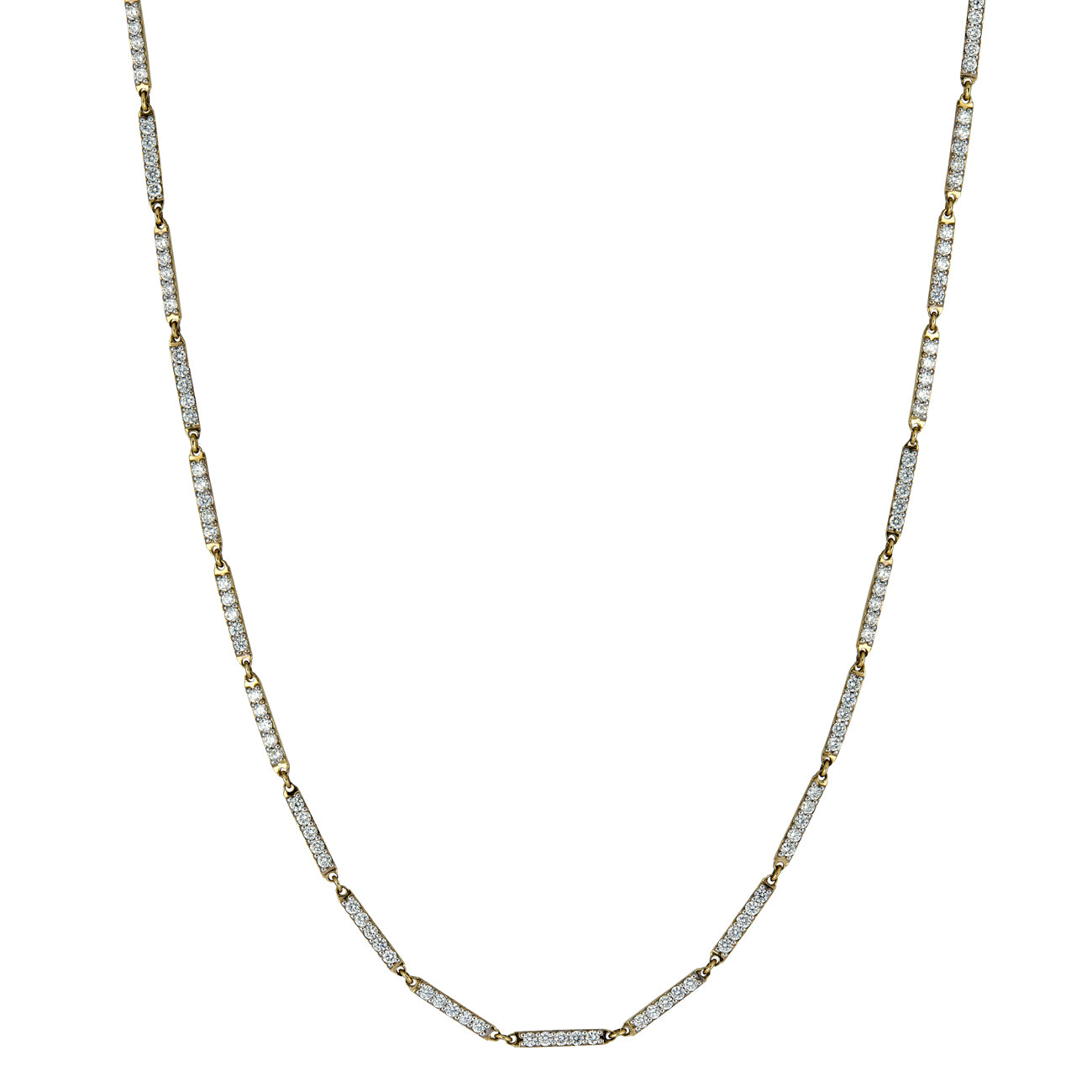 White Diamond Fairy Necklace in 14K gold with 2.65ct prong-set white diamonds, linked gold plates, secure lobster clasp