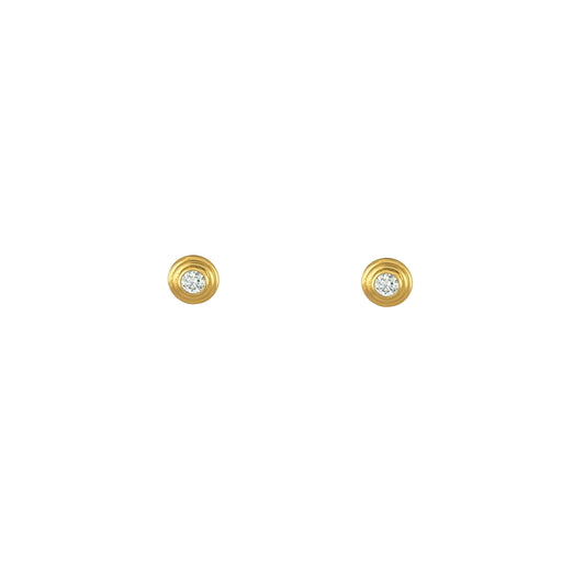 Zen Solitaire Stud Earrings front view: 0.30ct diamond studs with three concentric 14k gold tiers, modern minimalist