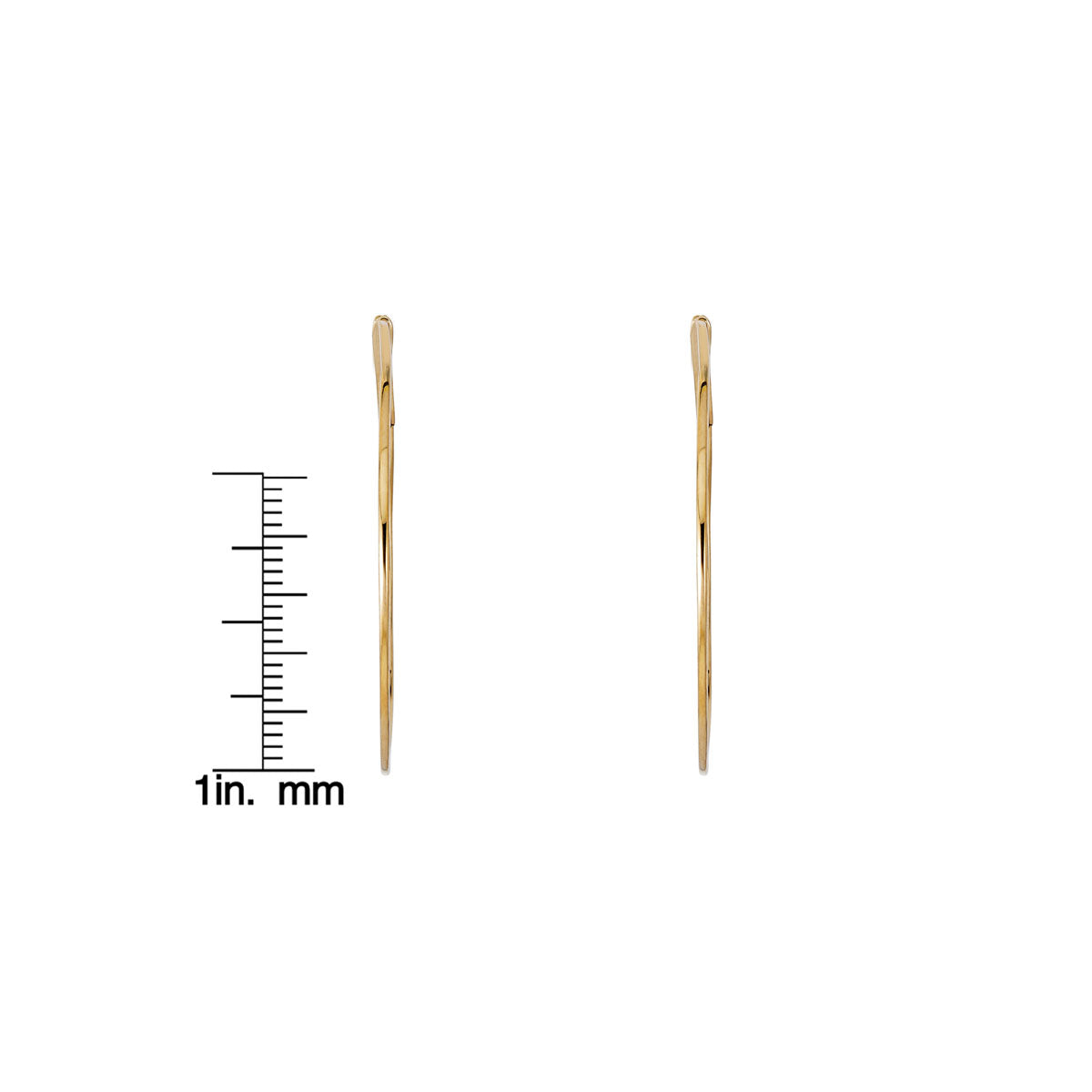 1-inch skinny gold hoop earrings next to a ruler for scale