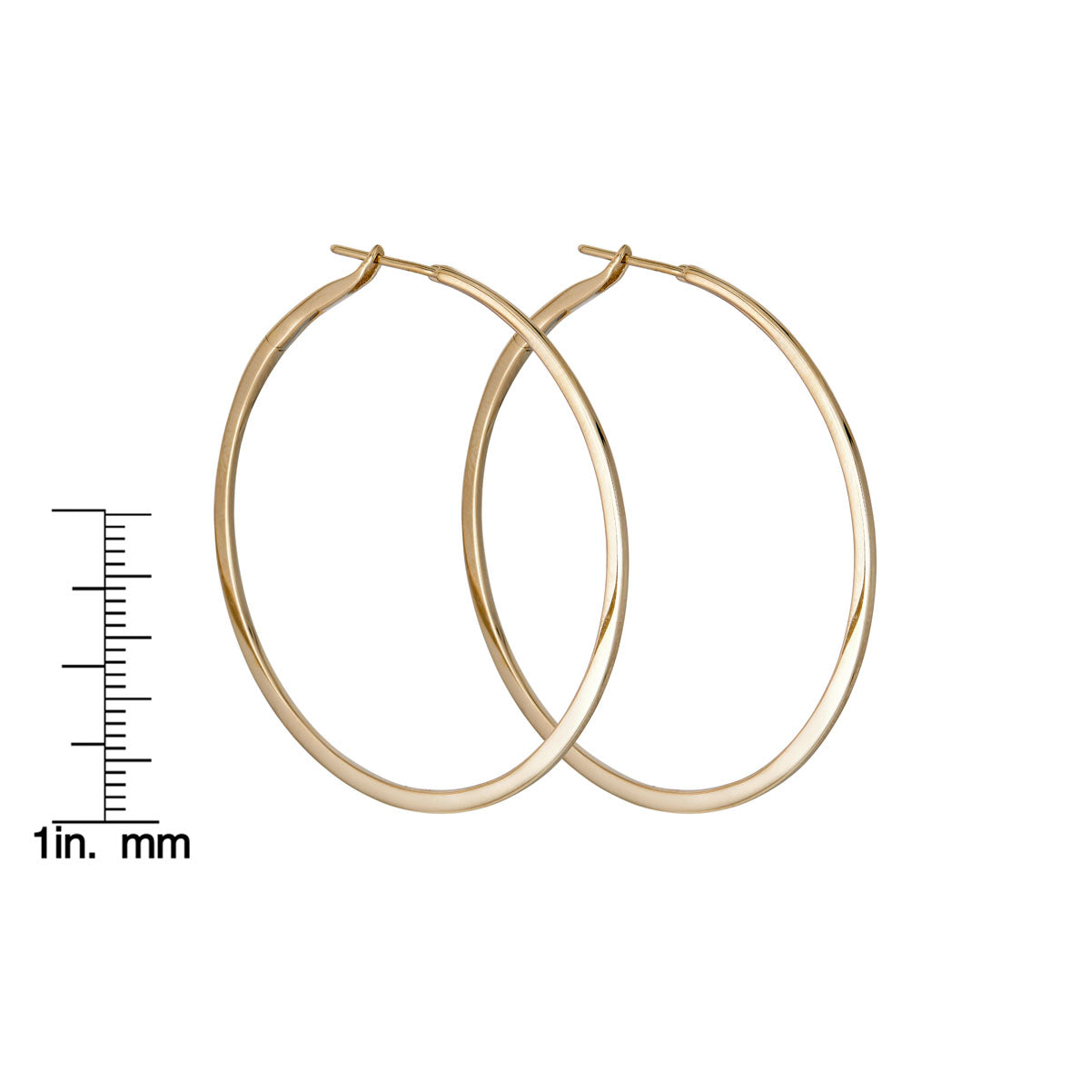 Side view of 1 3/4-inch skinny gold hoop earrings, lightweight and minimalist design