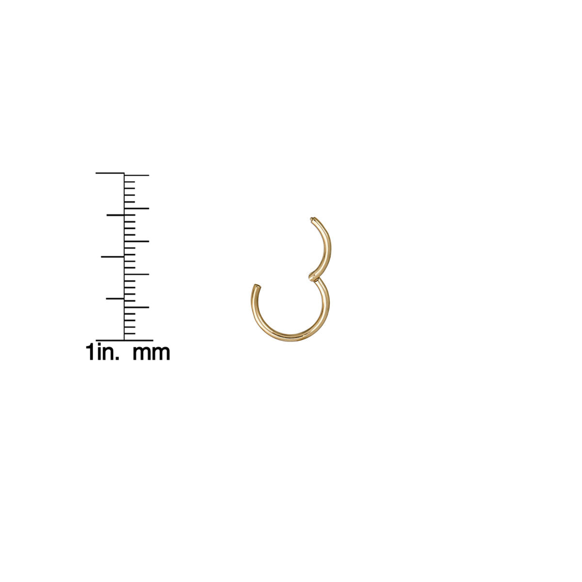 Side view of 12mm infinity gold hoop earring by Phoenix Roze, minimalist small hoop for everyday wear