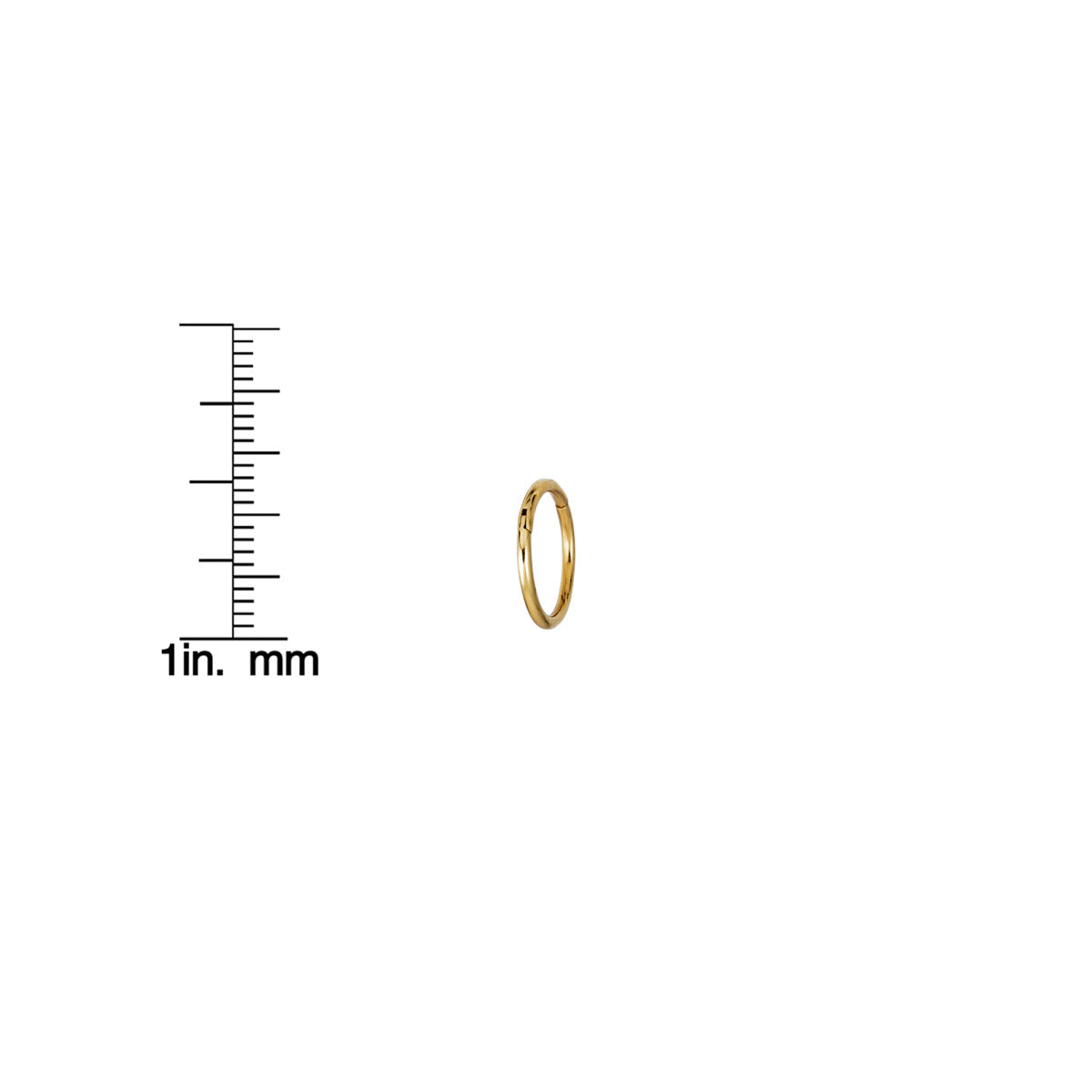 Phoenix Roze 12mm infinity gold hoop earring sizing guide on ear for size reference