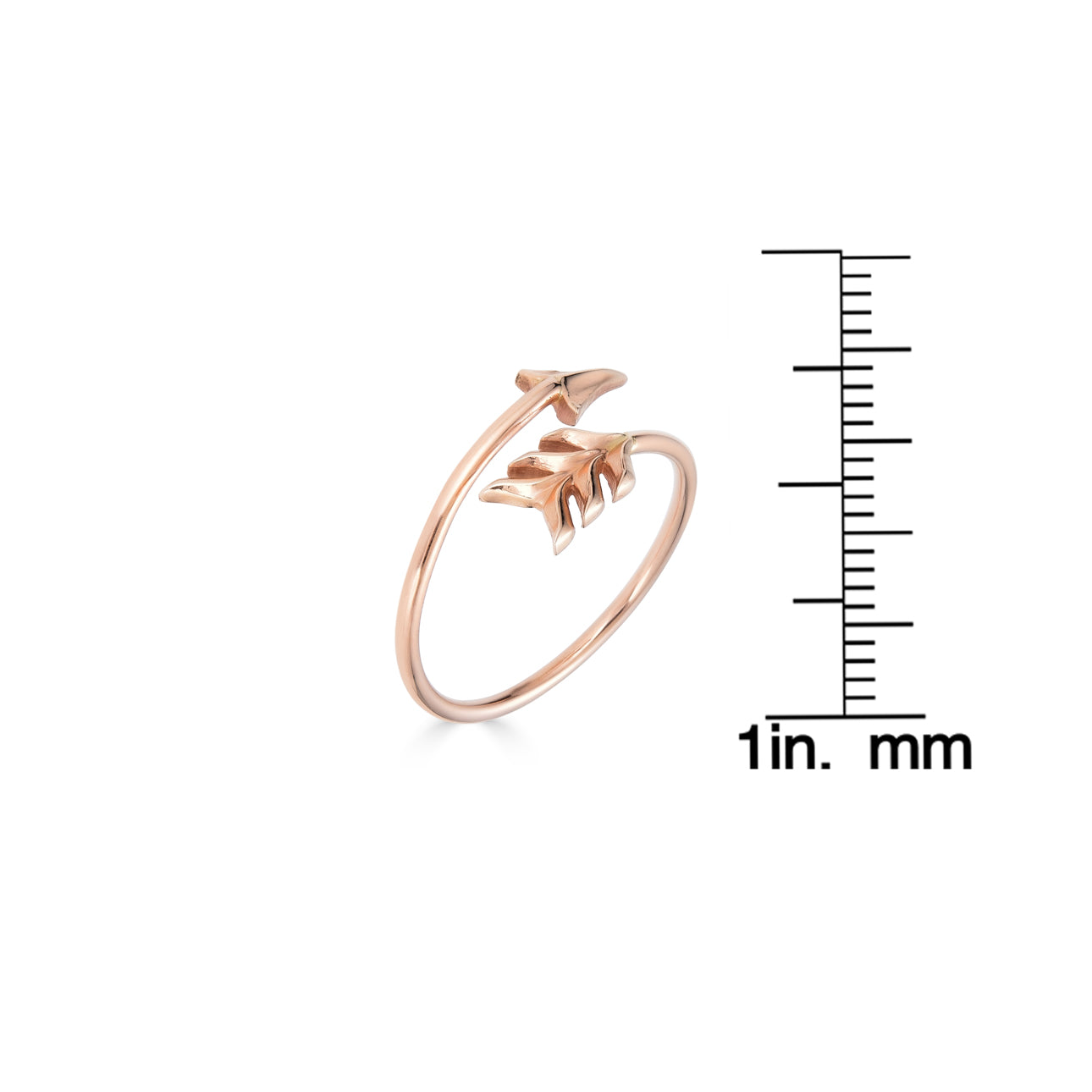 14k gold arrow ring, dainty open design by Phoenix Roze, handcrafted minimalist stacking band