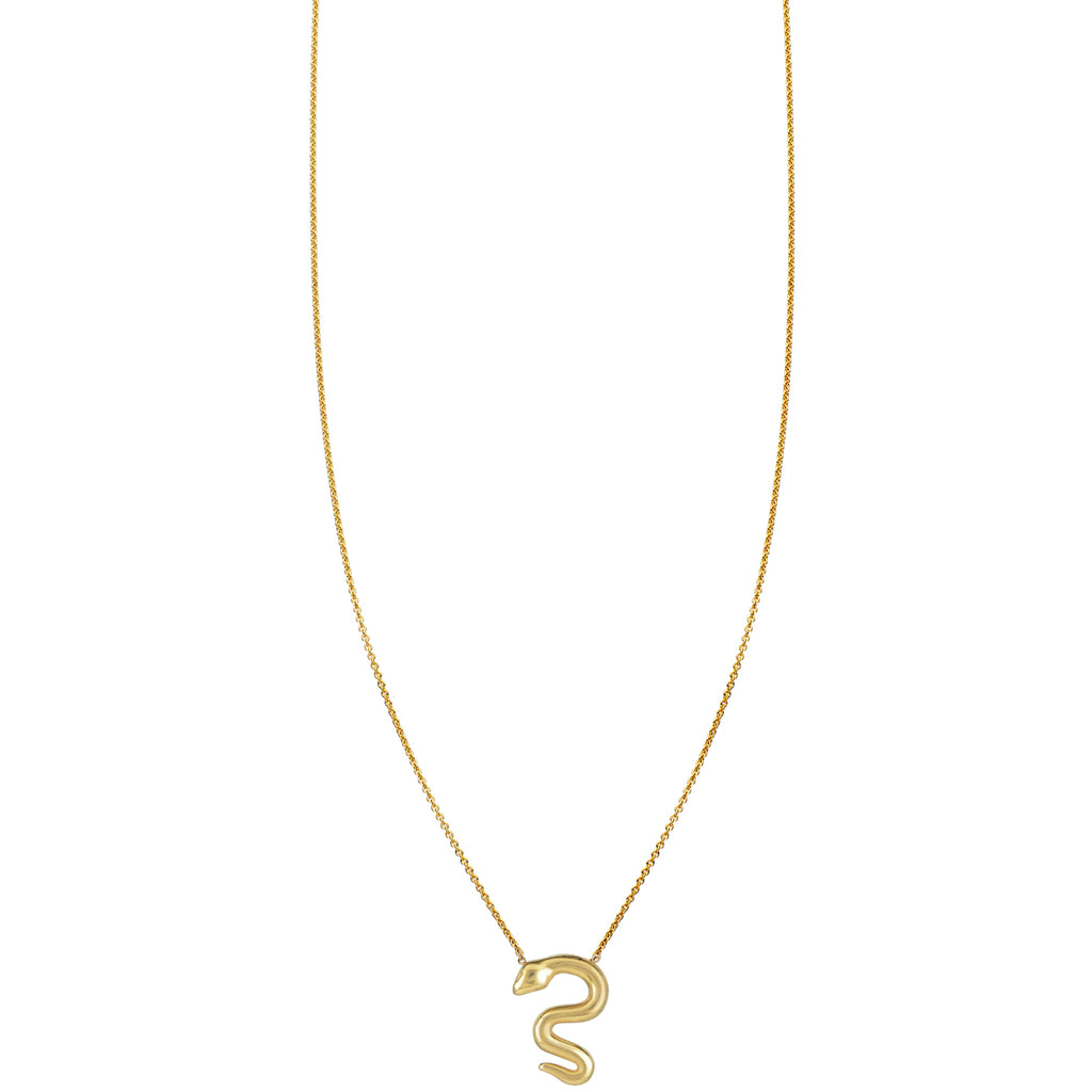 14K gold snake necklace—handmade serpent symbol of transformation, strength & sensuality in yellow, white, or rose gold.