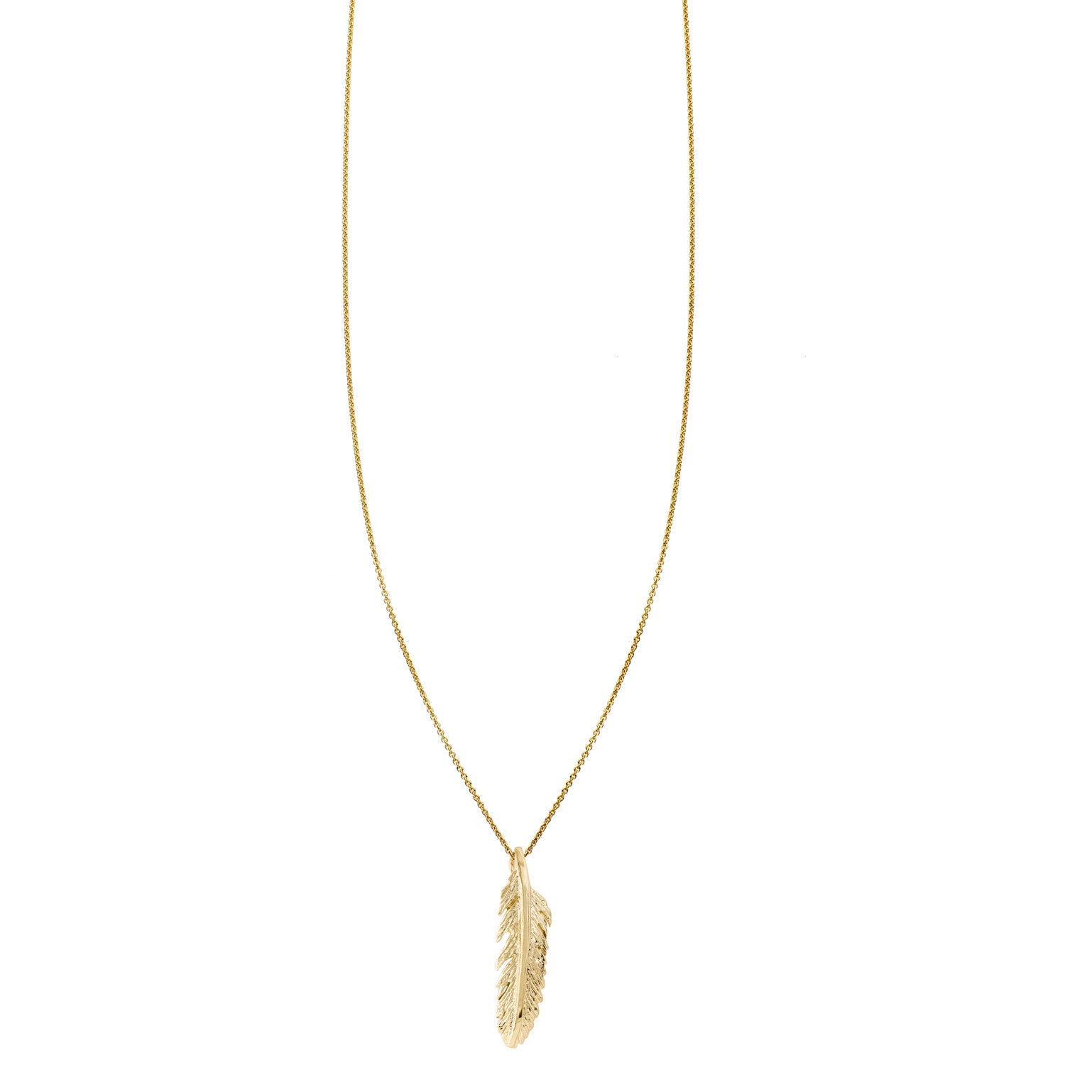 Phoenix Roze 14K gold feather charm necklace—delicate, symbolic pendant in yellow, white or rose gold, handcrafted in NYC.