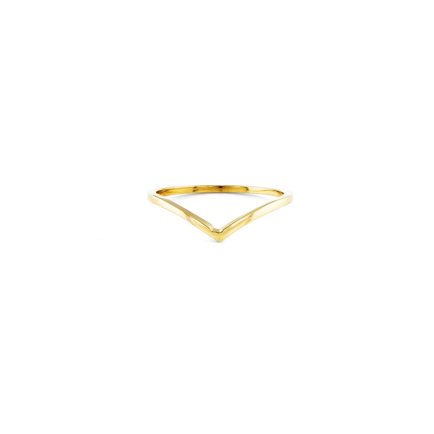 14k yellow gold curved V chevron ring, delicate outline inspired by ancient heraldry; elegant minimalist jewelry