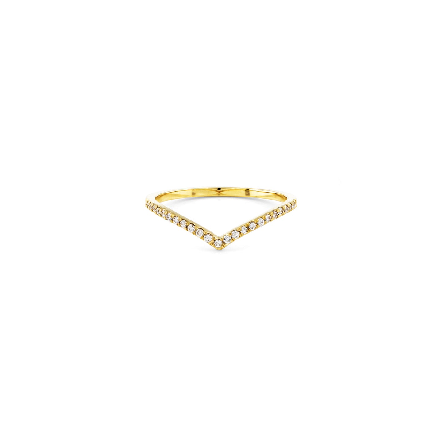Sleek 14k gold pavé diamond curved V ring, petite and sparkling, stack to create a chic chevron pattern.
