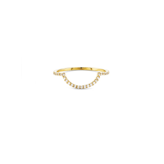14k gold pavé diamond outline half-circle ring, celestial arc of stars, elegant minimalist band from Phoenix Roze