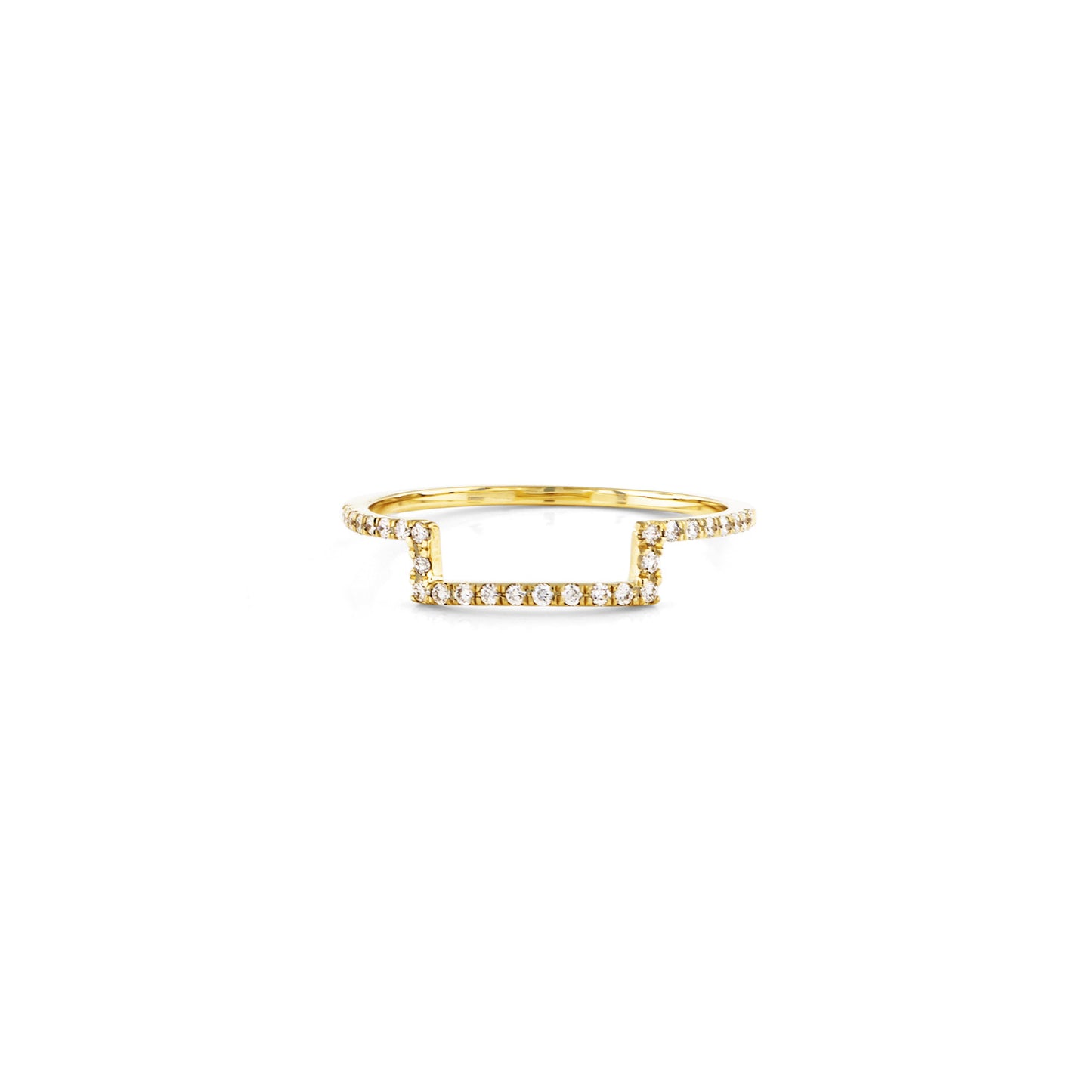 14k gold pavé diamond outline square ring with modern boxy design, contemporary clean lines, dazzling sparkle