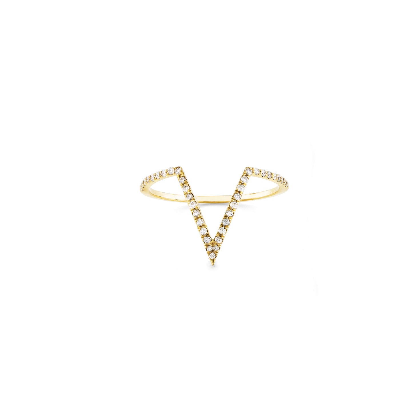 14k gold pavé outlined V dainty ring with pavé-set diamonds, elegant minimalist stacking ring by Phoenix Roze