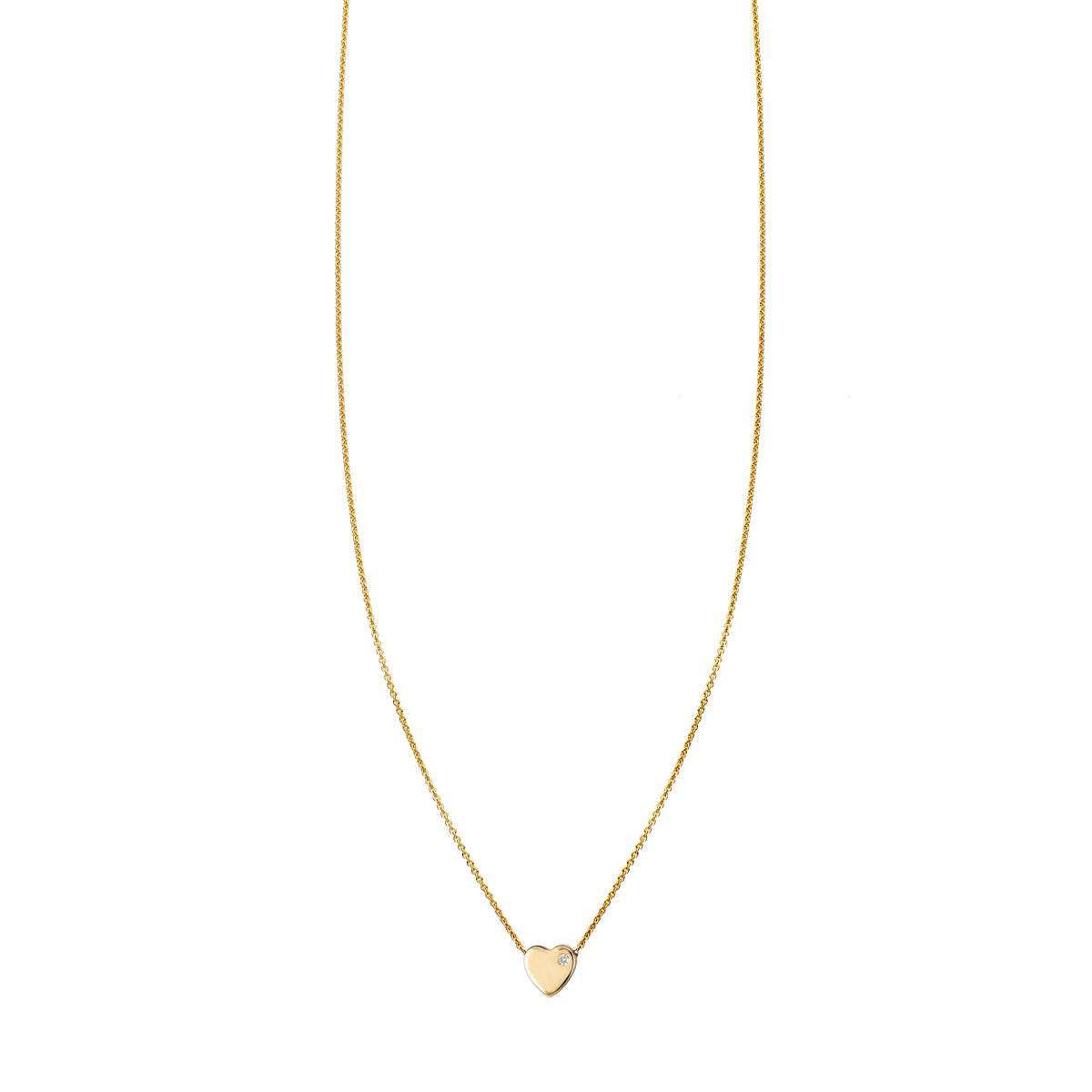 14k gold flat heart necklace with 1pt pavé diamond, delicate love pendant in rose, white, or yellow gold