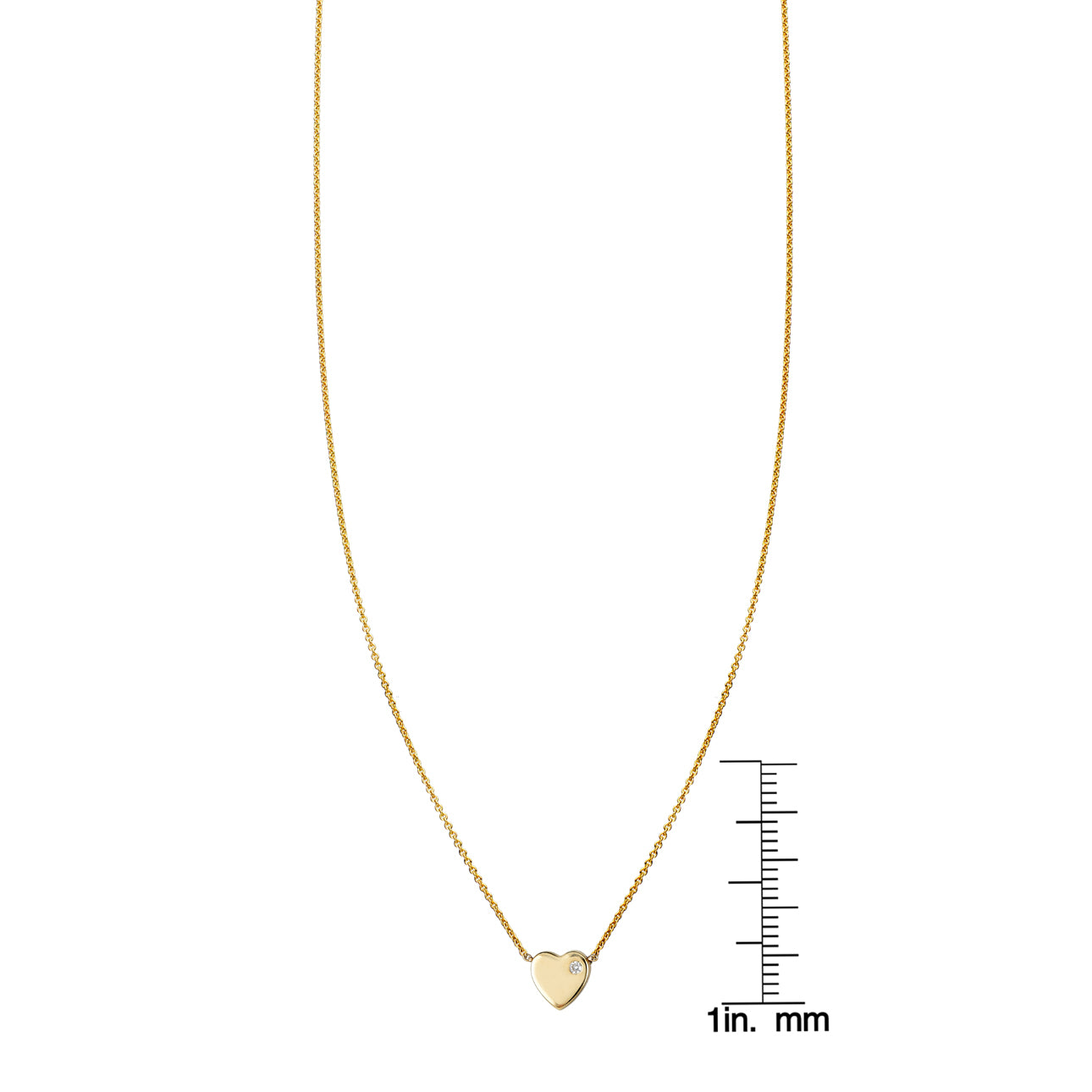 Delicate diamond flat heart pendant necklace in 14k yellow gold by Phoenix Roze