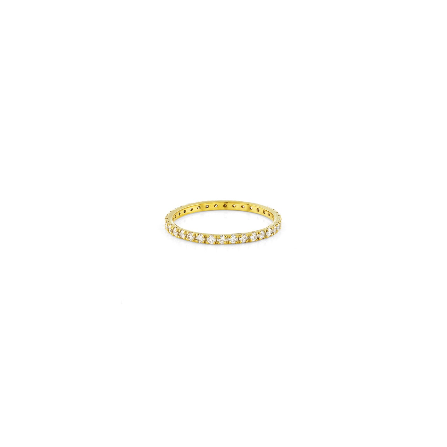 1pt diamond eternity band in 14K yellow gold—slim, stackable ring with full-circle sparkle, handcrafted in NYC.