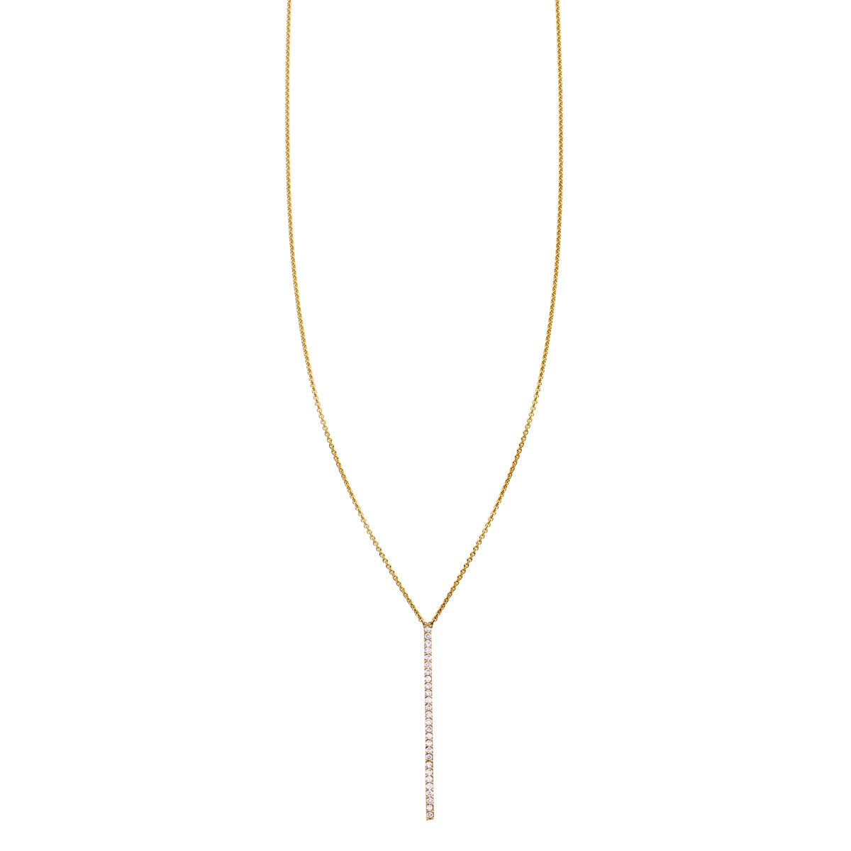 Sparkling 27-diamond bar gold necklace in solid 14k yellow, white or rose gold, handcrafted in NYC, 38mm pendant