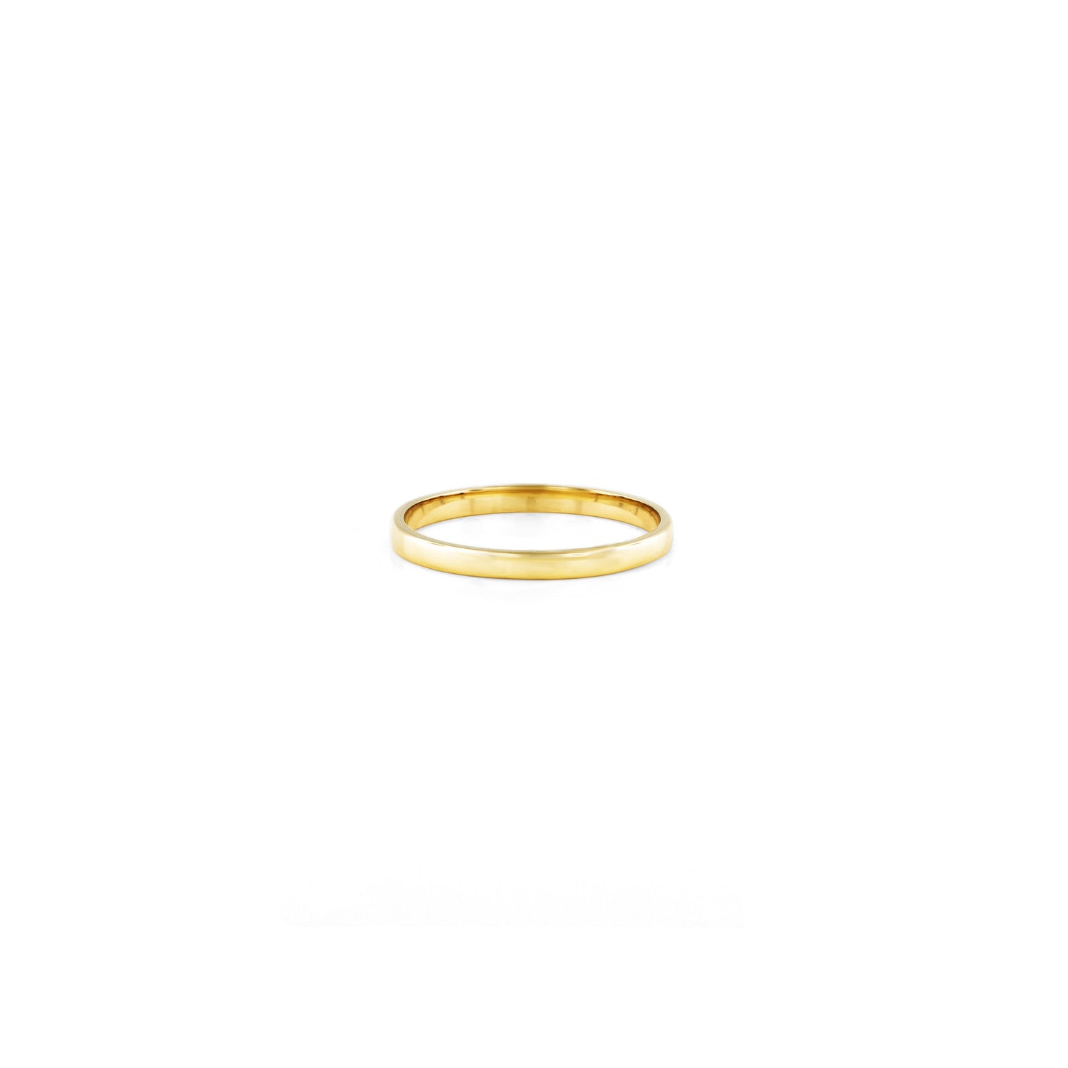 Timeless 2 mm 14K gold band—delicate, flat, thin, and stackable ring for everyday wear or as a minimalist wedding band.