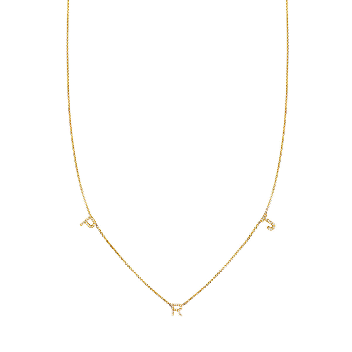 3 letter gold diamond initial necklace PRN 007 03