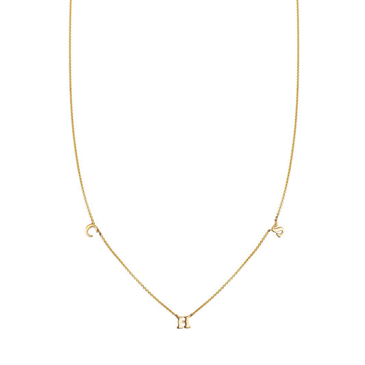 Personalized 3-letter 14k gold initial necklace in yellow, white, or rose gold, dainty chain, handcrafted in NYC