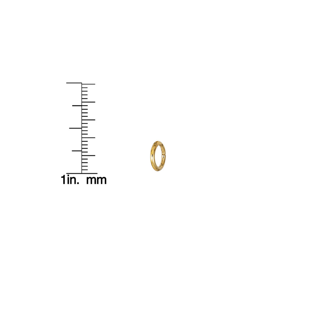 Phoenix Roze 8mm infinity gold hoop earring next to ruler for size reference