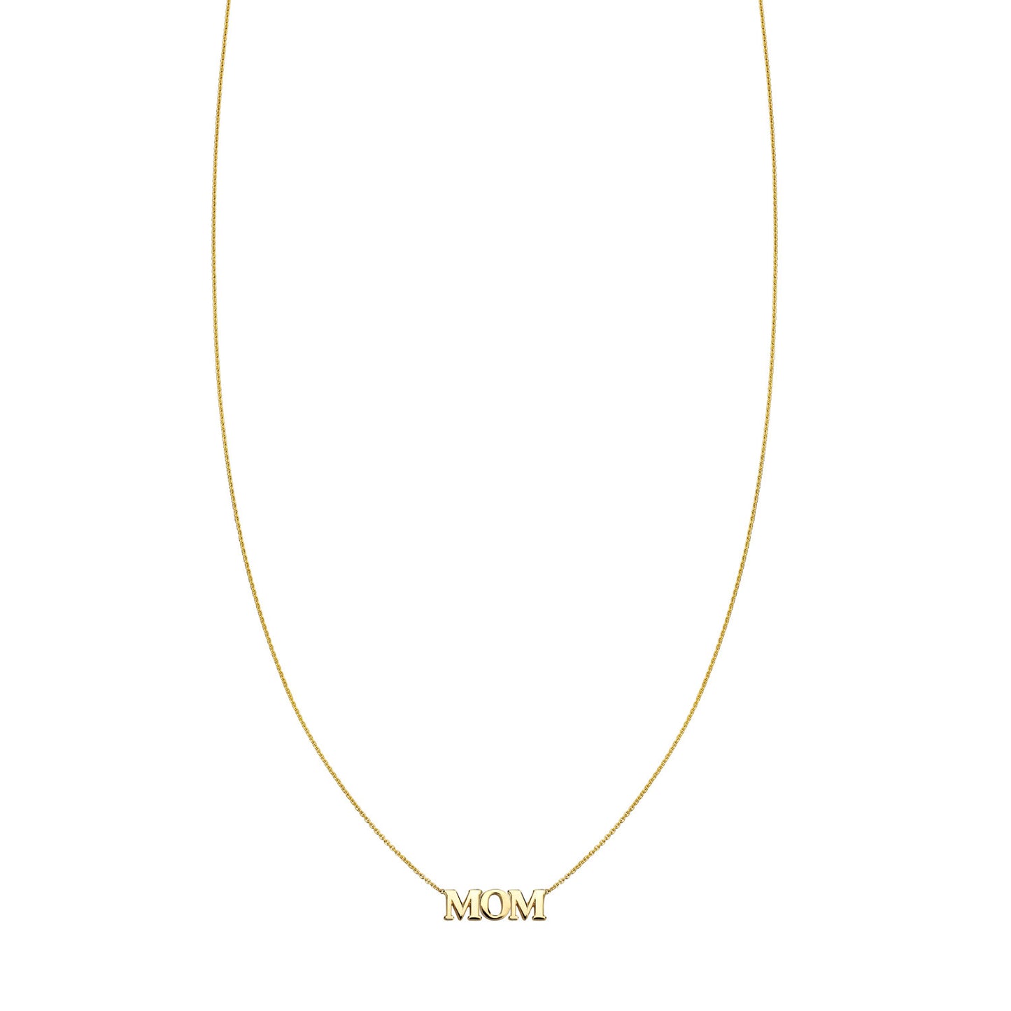 Mom spelling word necklace in 14k solid gold letters on a 14k gold chain, a heartfelt gift for mom by Phoenix Roze