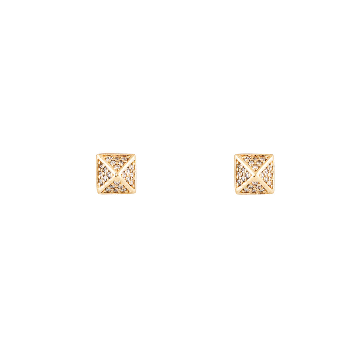 Large gold and diamond pyramid earrings in 14k yellow, white, or rose gold, pavé-set sparkle, handcrafted by Phoenix Roze