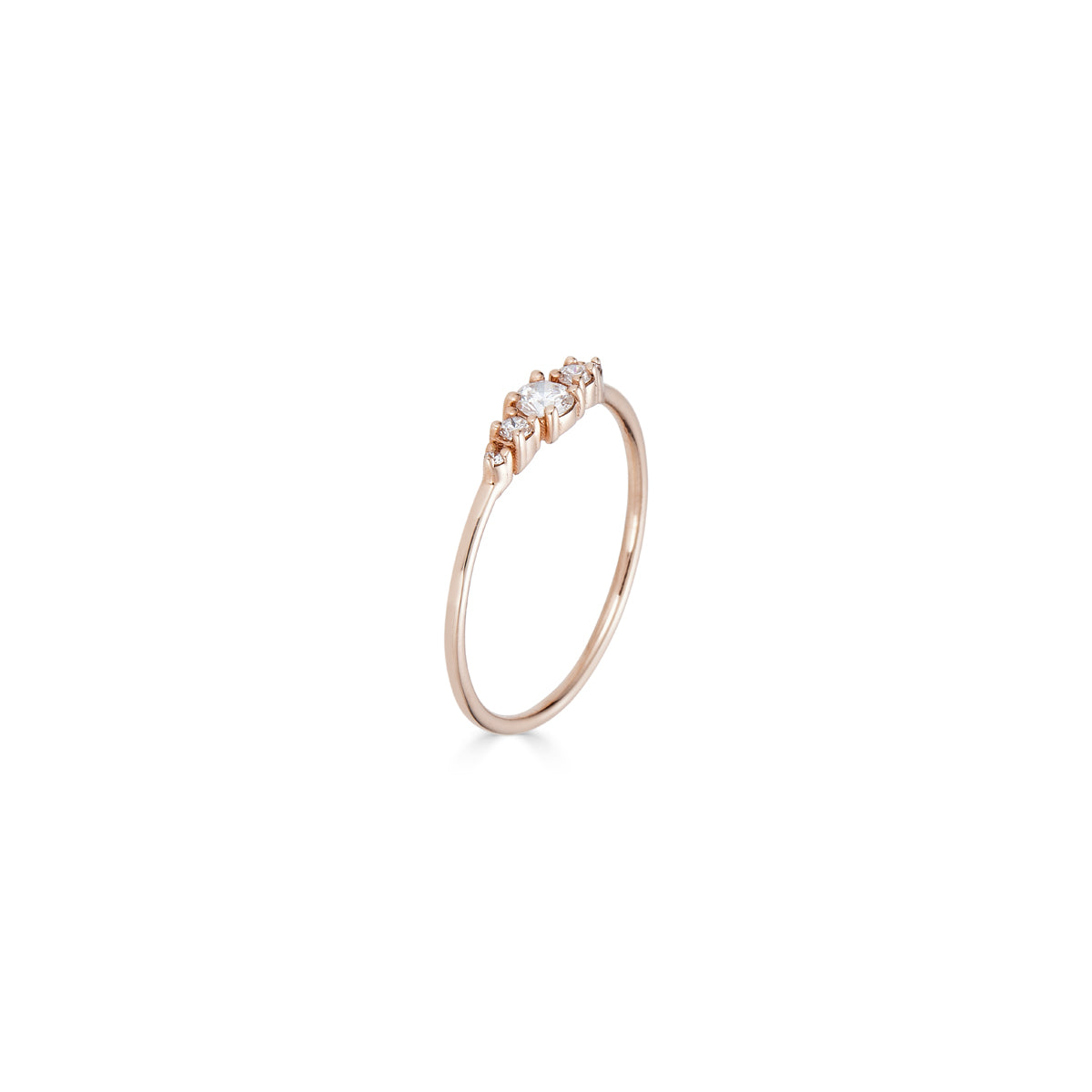 Tiny five diamond crown ring by Phoenix Roze - delicate gold band with five sparkling diamonds, perfect for stacking.