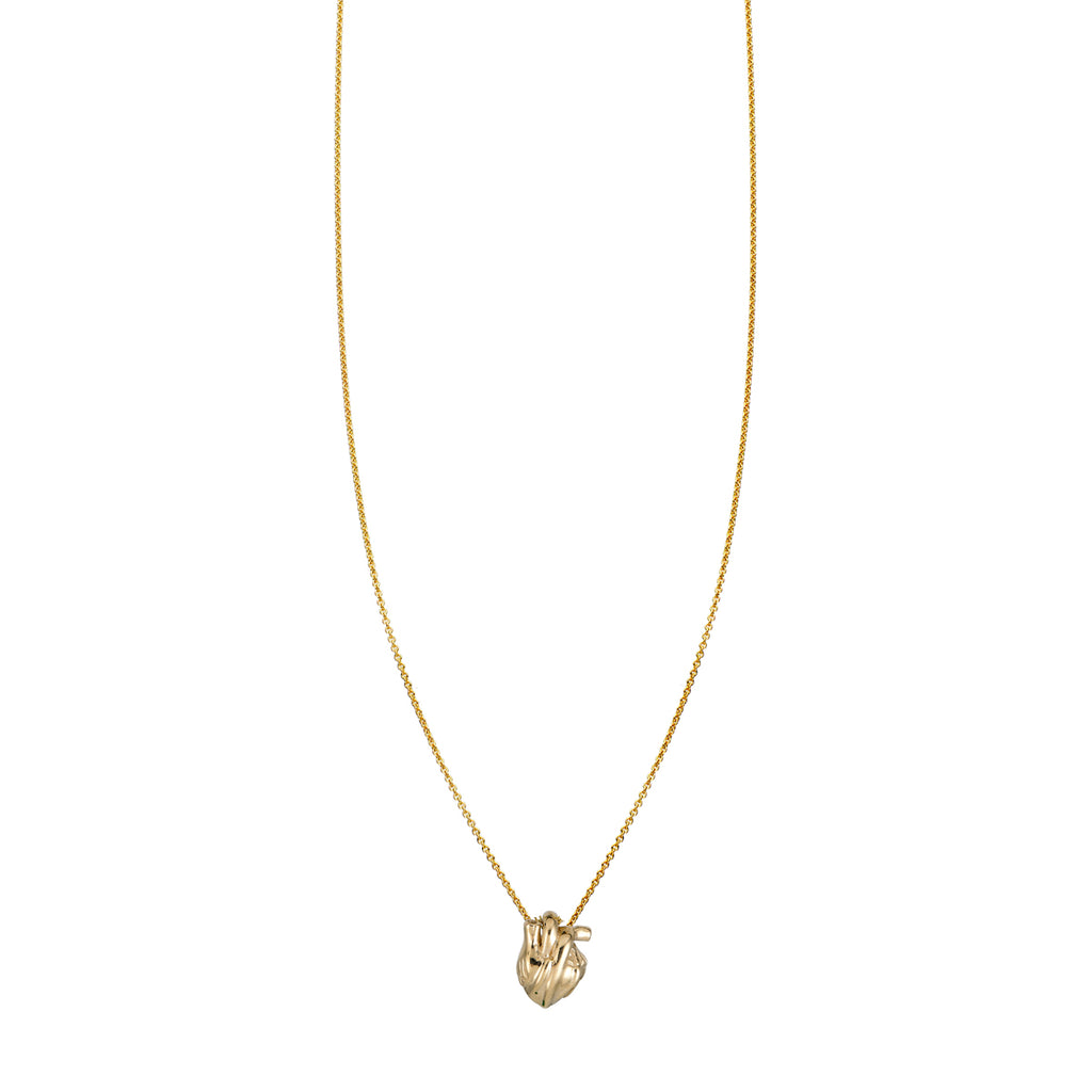 Solid 14k gold anatomical heart necklace, realistic heart pendant on chain in yellow, white, or pink gold, 16–24 in.