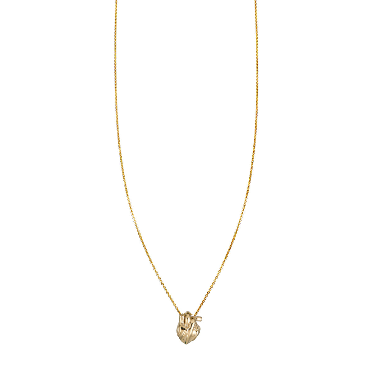 Solid 14k gold anatomical heart necklace, realistic heart pendant on chain in yellow, white, or pink gold, 16–24 in.